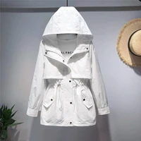 windbreaker short 2021 new korean hooded loose waist white casual spring and autumn womens small coat