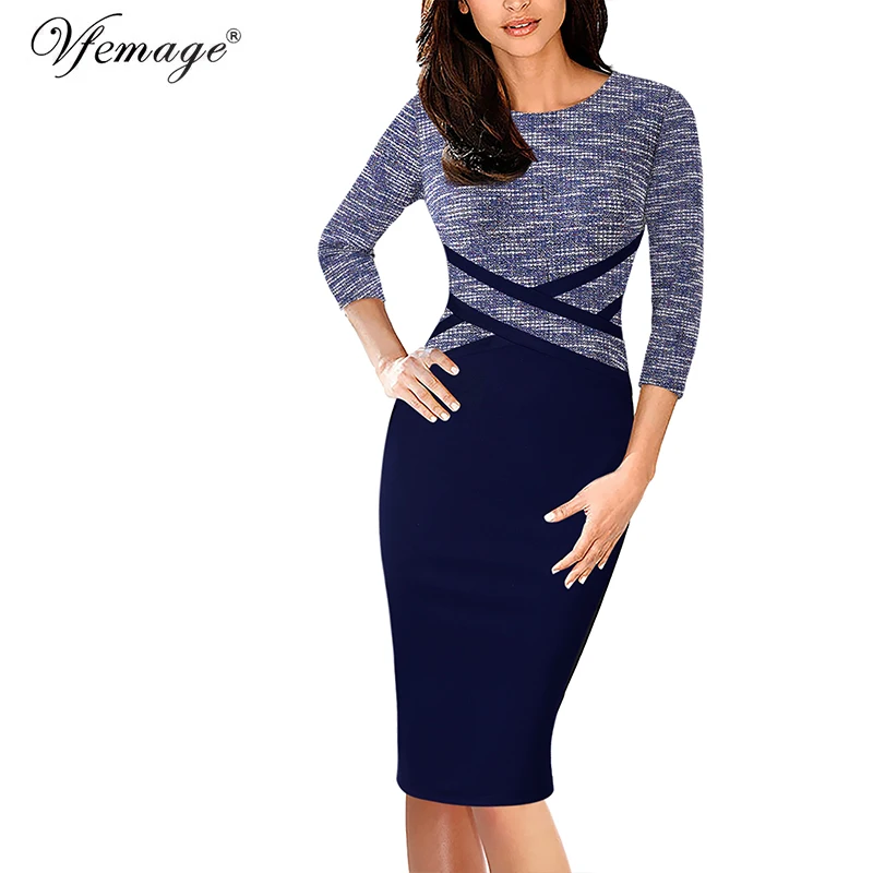 Женское винтажное платье Vfemage элегантное облегающее контрастных цветов в стиле