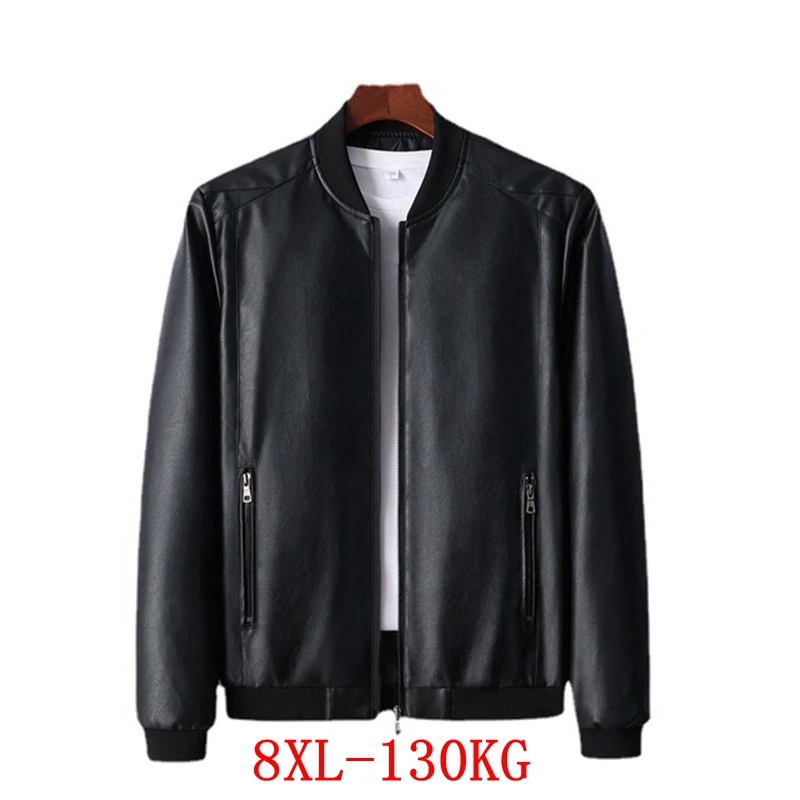 Куртка мужская из искусственной кожи на молнии с длинным рукавом и карманами 8xl 130