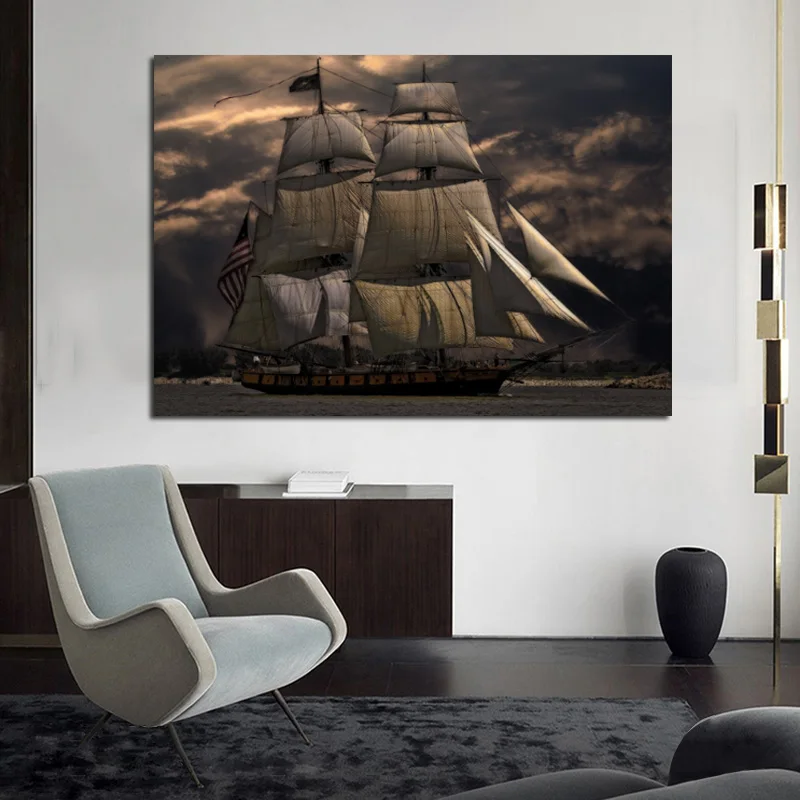 Винтажные Ретро постеры с парусником лодкой океаном пейзажами и принтами