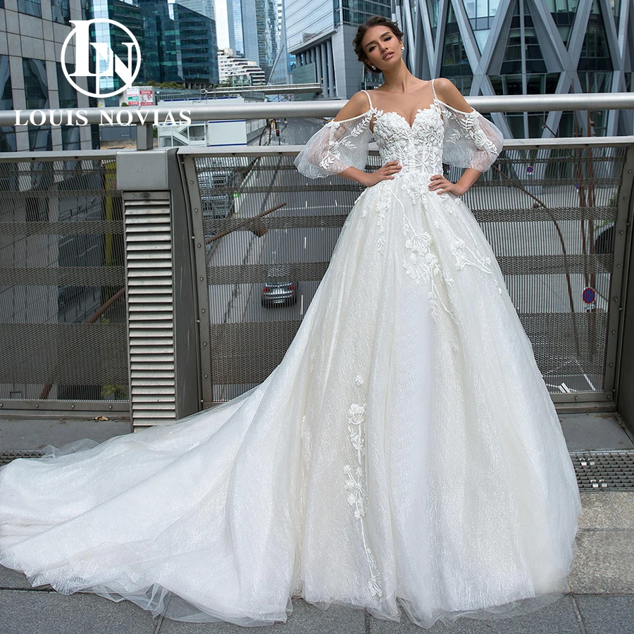 Женское свадебное платье с открытой спиной LOUIS NOVIAS белое бисером и блестящими