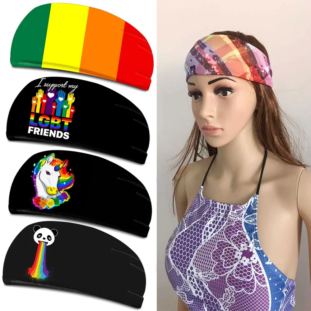 

LGBT Радужная повязка на голову Love Is Love, женский и мужской Напульсник для йоги, гей, лесбиянок, эластичные повязки для волос, аксессуары для вол...