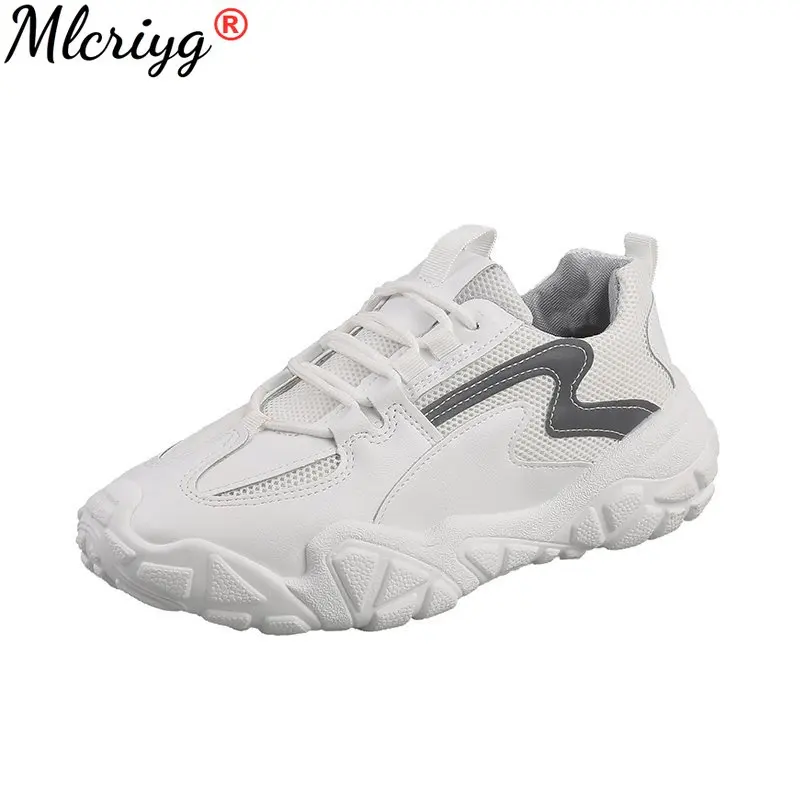 

2021 Women's Chunky Sneakers Autumn Women Platform Shoes Lace Up Breathable Vulcanize Shoes Women Trainers Dad Shoes Female New