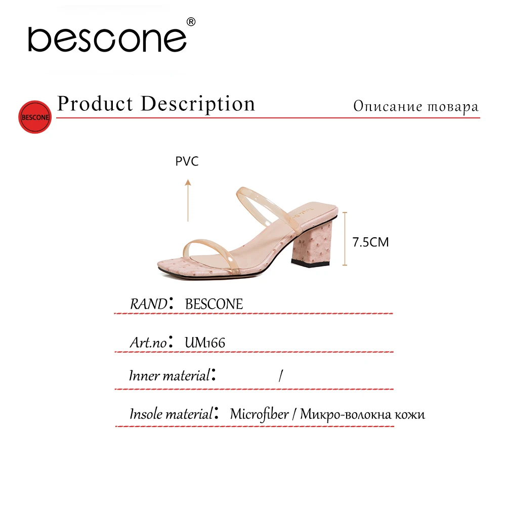 

BESCONE Square Heel Mid Concise Shallow Ladies Shoes Sandals Summer Stylish Dressing Square Toe Pink New 2021 Modern UM166