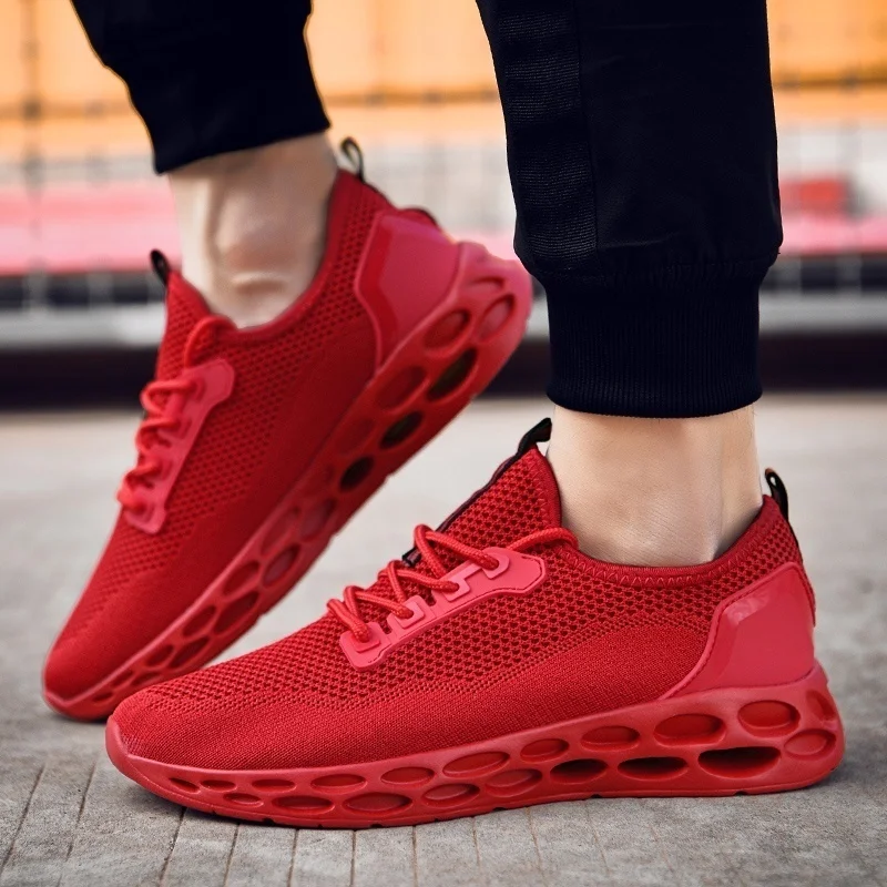red Damyuan/ г.; Модные осенние мужские повседневные удобные дышащие беговые кроссовки Flyweather; Спортивный светильник, увеличивающий рост; размеры 46-47 - Цвет: red