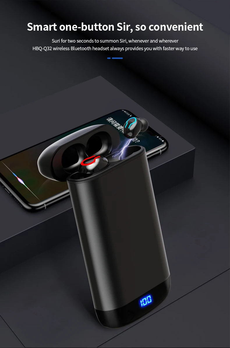 Q66 беспроводные V5.0 Bluetooth наушники HD стерео наушники спортивная водонепроницаемая гарнитура с двойным микрофоном и 6000 мАч чехол для зарядки аккумулятора