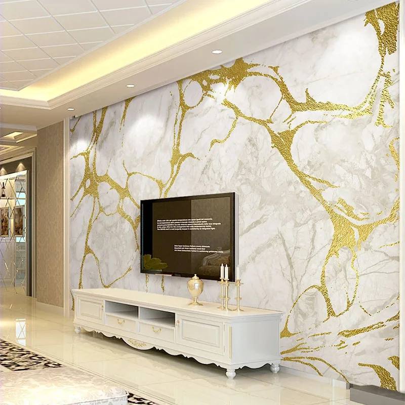Настенная бумага на заказ 3D стерео Белая Мраморная золотая линия настенная для