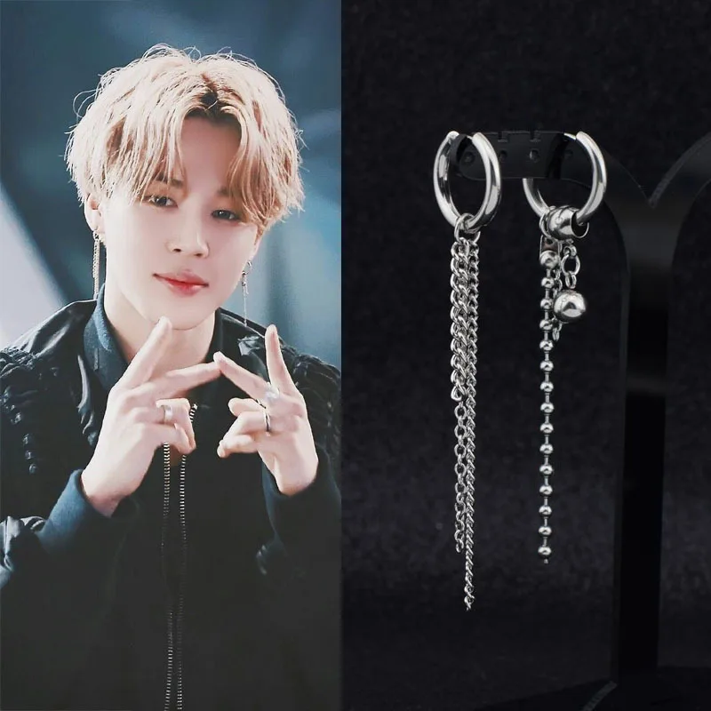 Серьги гвоздики Idol KPOP DNA корейский стиль нержавеющая сталь с длинной цепочкой для