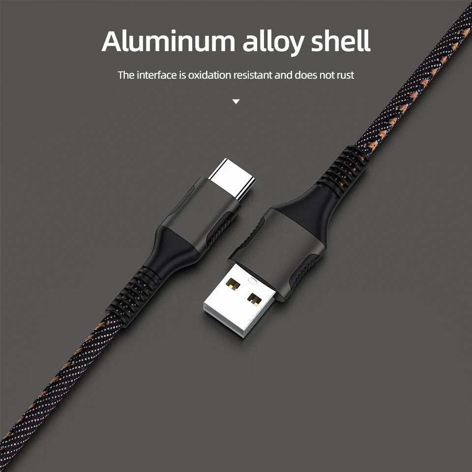 3A джинсовый плетеный кабель с разъемом Usb Type-C для быстрой зарядки и передачи