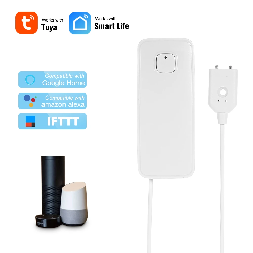 

WIFI Water Leak Sensor Water Leakage Intrusion Detector Alert Water Level Overflow Alarm Tuya Smart Life App Remote Control