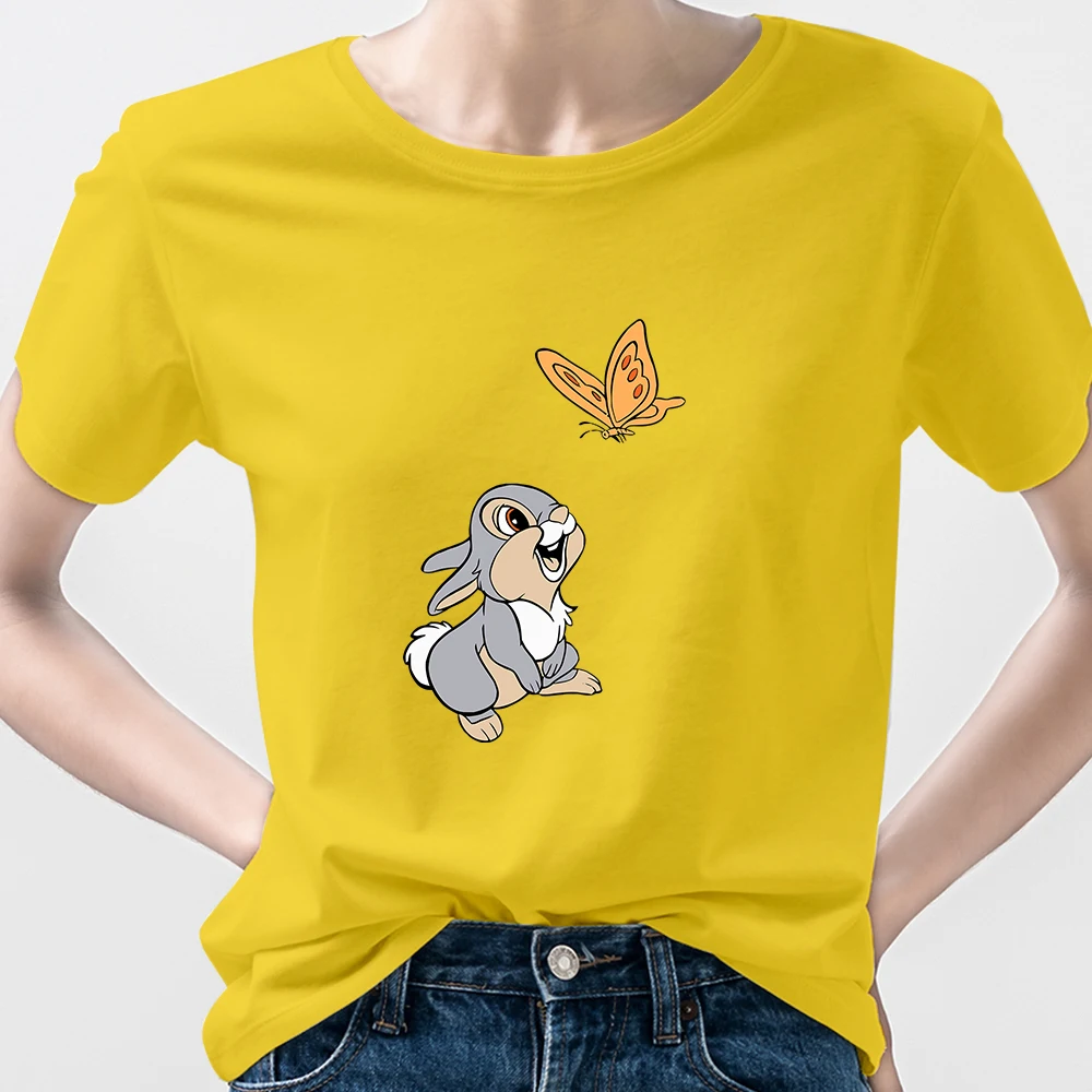 

Disney Bunny and Butterfly Funny Women's T-Shirts 7 Colors Fashion Bambi Kawaii Harajuku T Shirt Fashion European Prairie Chic