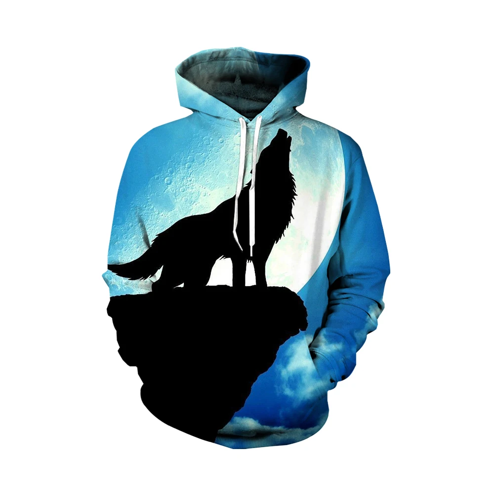 New 3D Wolf T shirt Causal Long Sleeve Sweatshirt Men's Hoodies Quick-drying Hoode Color Wolves Hoody Anime Animals Clothing