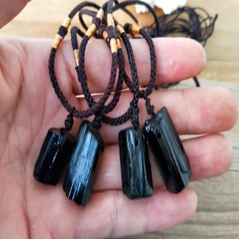 

Healing Raw Gemstone Natural Crystal Black Tourmaline Stone Pendant Necklace Fashion Jewelry