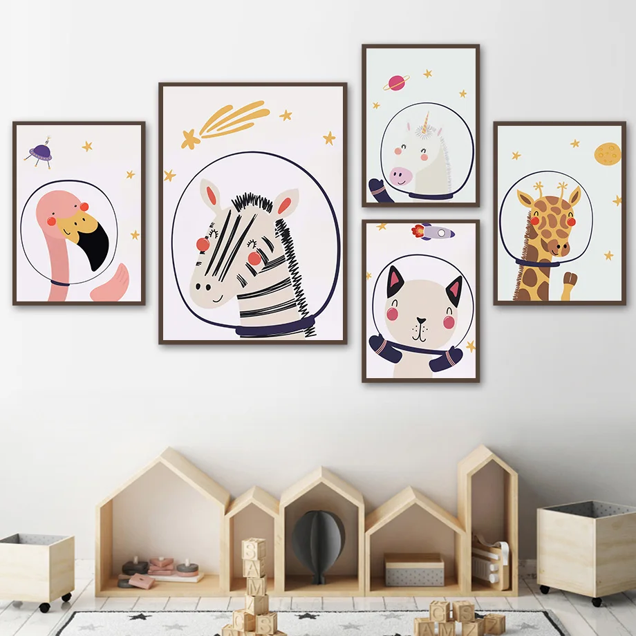 

Cartoon Zebra Unicorn Giraffe Cat Flamingo Wall Art Canvas Painting Nordic Posters And Prints Wall Pictures For Kids Room Decor
