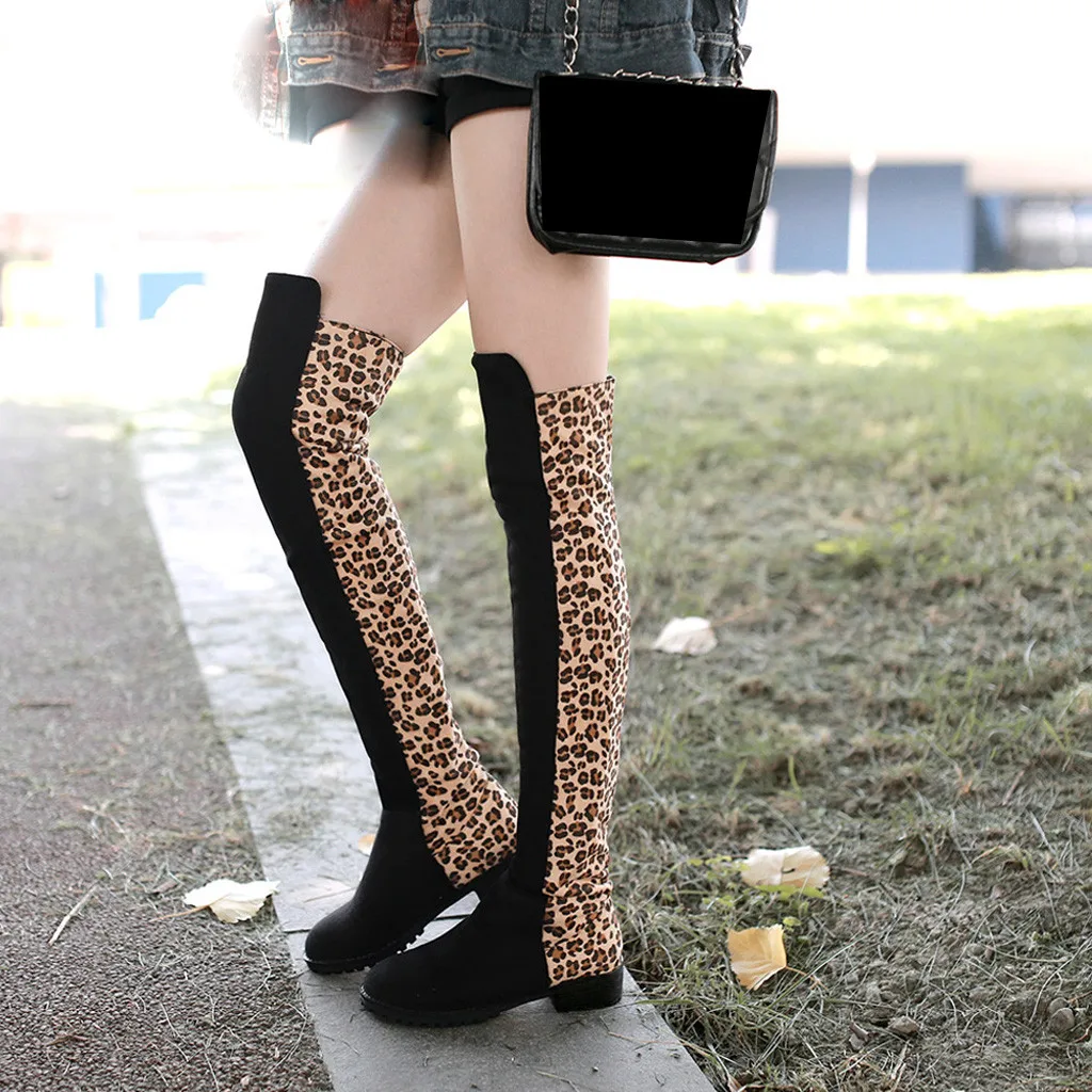 Новинка Сезон осень зима Женские Сапоги выше колена на плоской подошве Большие