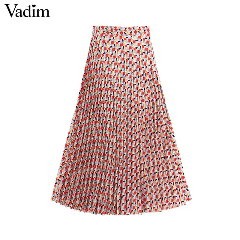 Vadim Женская шикарная плиссированная юбка с принтом на молнии сбоку европейский