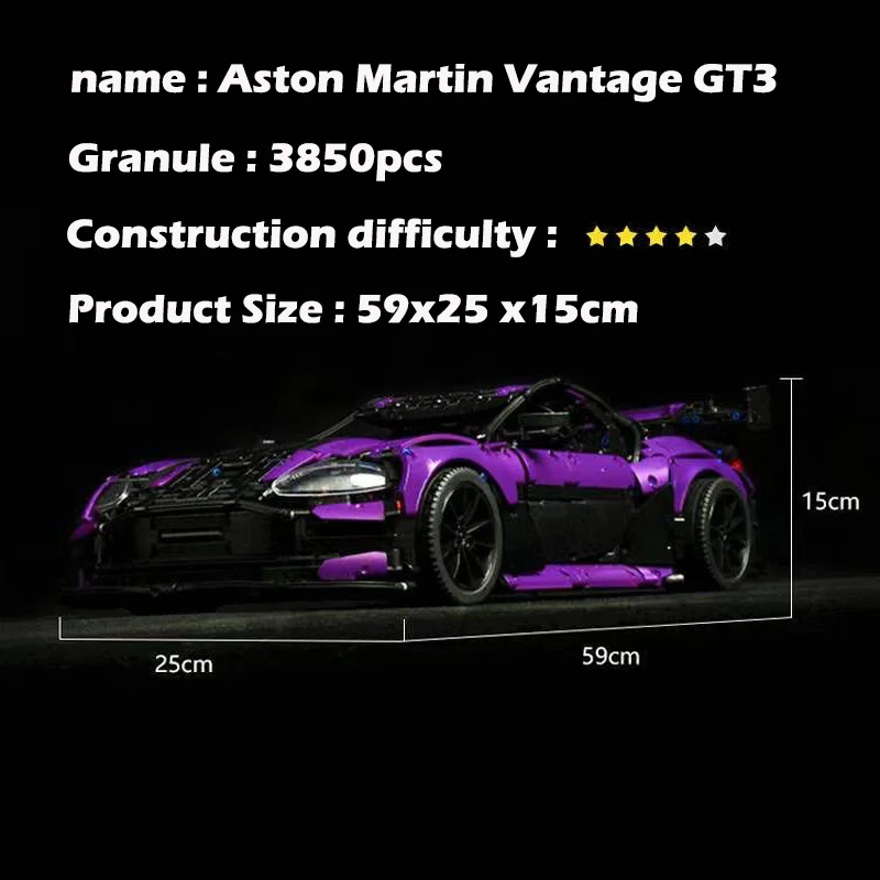 

3850 PCS C001 Purple Vantage GT3 Super car Model Brick Building Blocks Sets Boy's Toys Education Birthday gifts for Kids Friends