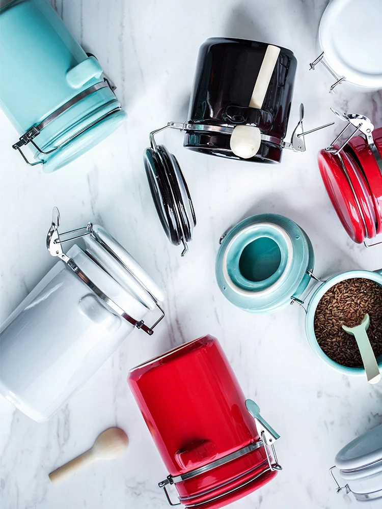 Керамика запечатанные банки с крышкой Ложка твердого Чай Кофе Хранение