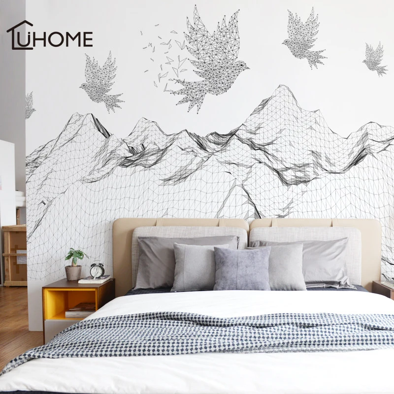 Большие горные геометрические Летающие птицы настенные наклейки для гостиной