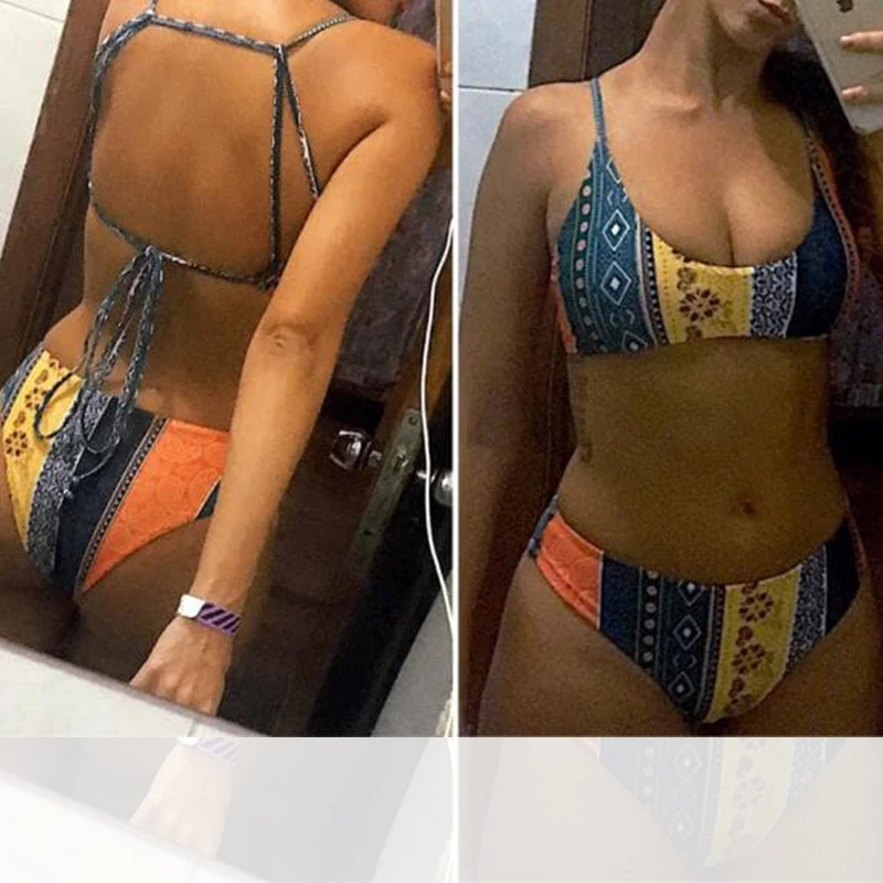 Сексуальные сшитые купальники с принтом женский купальный костюм из веревки