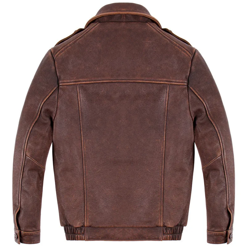 

2020 Men's Genuine Leather Jacket Retro Motorcycle Leather Jacket Brown Cowhide Jackets Coat for Male