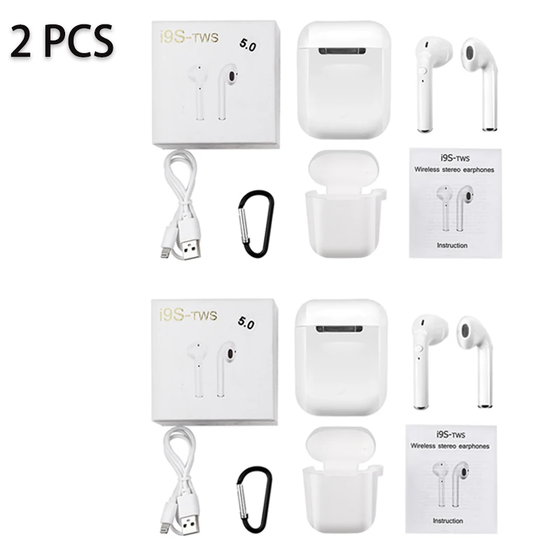 With Box 2PCS I9s TWS Bluetooth 5,0 наушники настоящие беспроводные наушники гарнитура Bluetooth наушники с микрофоном Стерео Eirpods зарядное устройство коробка для Xiomi - Цвет: With Box 2PCS