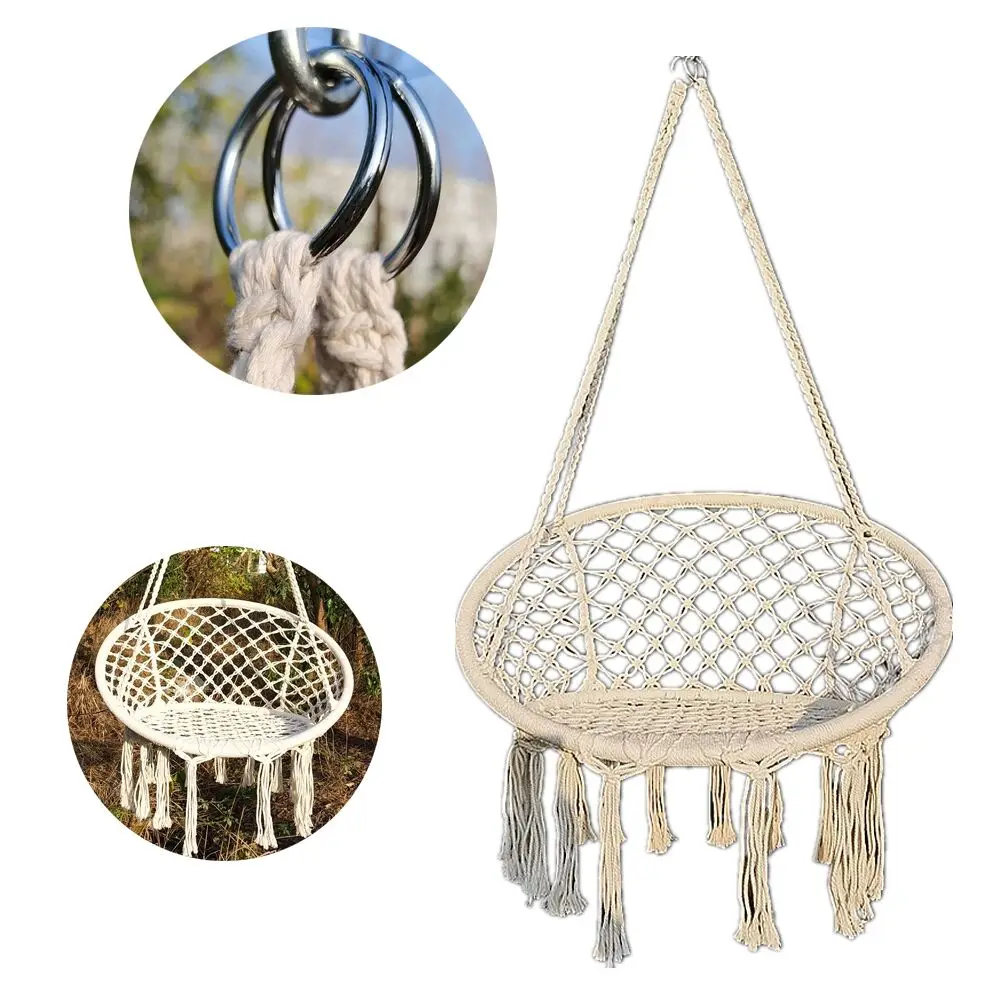 

Safe Hammock Chair Hanging Rope Swing Chair for Indoor, Outdoor, Bedroom, Patio, Yard, Deck, Garden, Beige