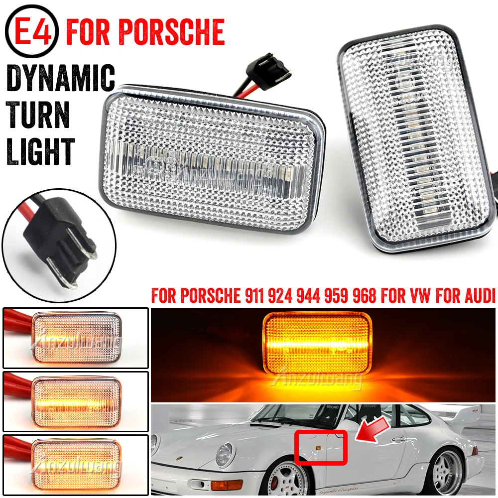 

2X Amber Turn Signal Lamp Dynamic LED Side Marker Light Repeater For Porsche 911 Carrera 930 964 924/924S 993 944 959 968