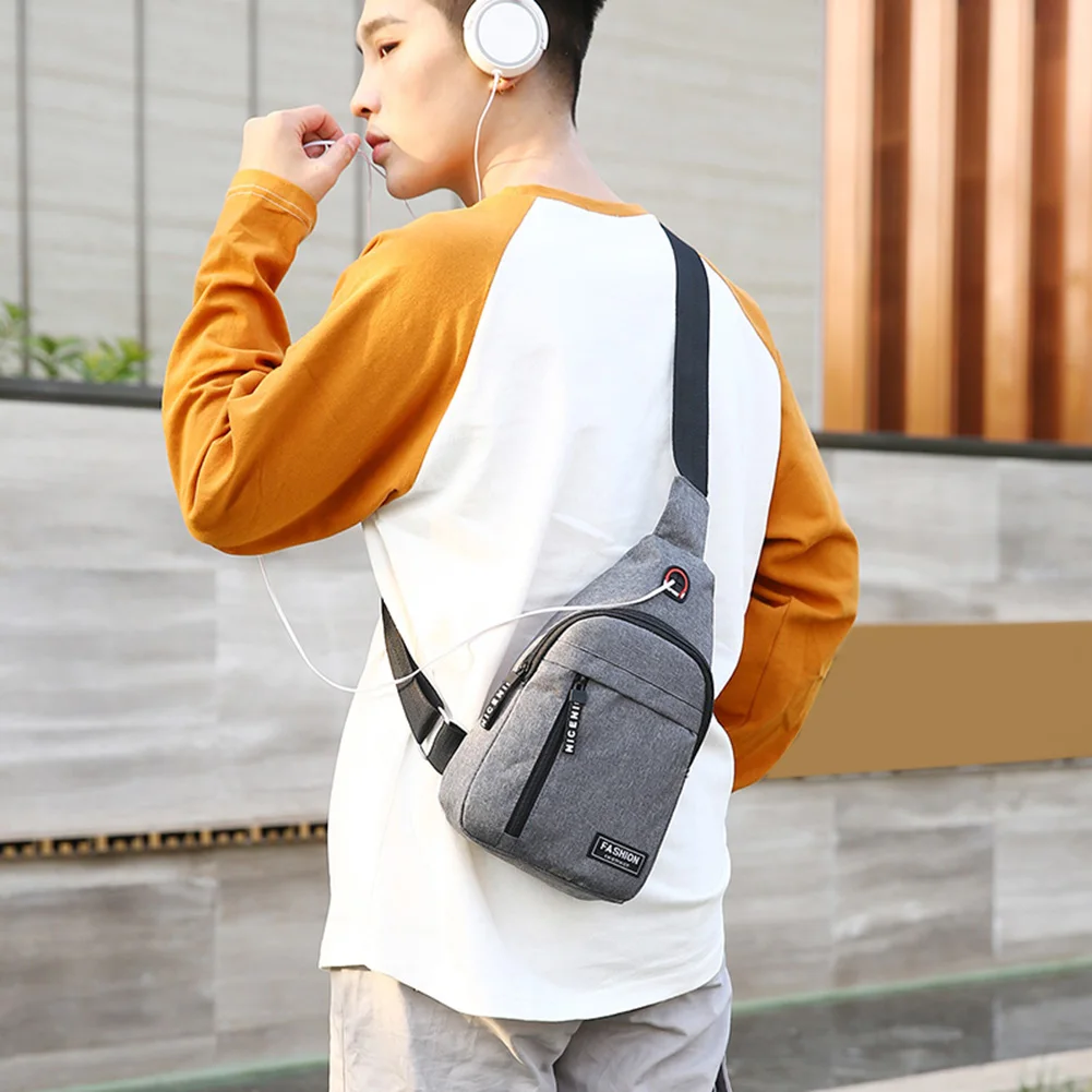 Нагрудная сумка мужская холщовая с USB-зарядкой 2020 |