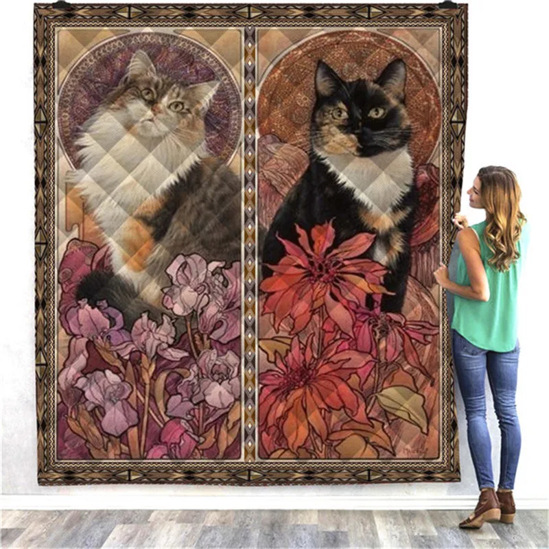 Летнее одеяло в клетку с 3D принтом ленивых котят|Одеяла| |