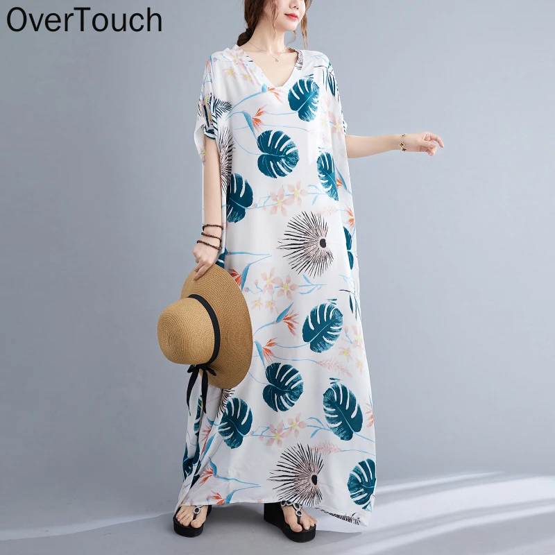 

Платье женское длинное в богемном стиле, Элегантный Повседневный хлопковый сарафан в стиле оверсайз с цветочным принтом, свободная одежда, ...
