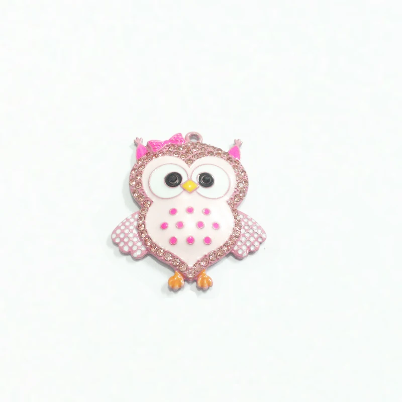 Новинка! 10 шт./лот Подвески со стразами в виде розовой совы для электрофореза 45 мм