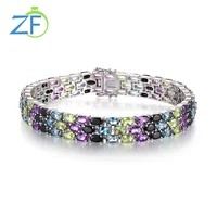 gz zongfa genuine 925 sterling silver bracelet for women natural amethyst mix colour gemstone men bracelet on hand fine jewelry