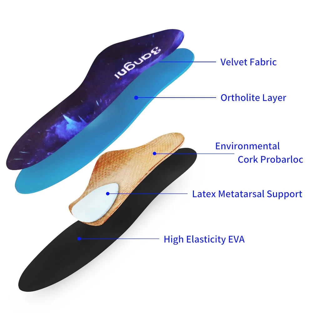 BANGNI Orthopedic Insoles for Severe Moderate Flat Feet Orthotic Arch Support Heel Pain Plantar Fasciitis Shoes Pad Men Women