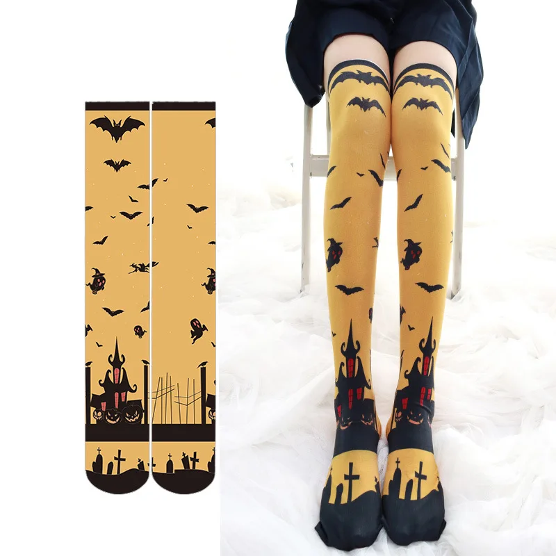 

Ghost Pumpkin Bat Cartoon Halloween Stockings Gothic Lolita Leg Warmers Cosplay Horror Anime Thigh High Socks Over Knee Socks