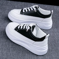 leather platform shoes white black spring autumn sneakers ladies shoes casual fashionable lace up chunky sneakers women sport