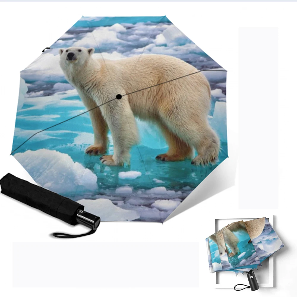 Женский зонт с принтом белого медведя складной зонтик 3 принтами животных защита