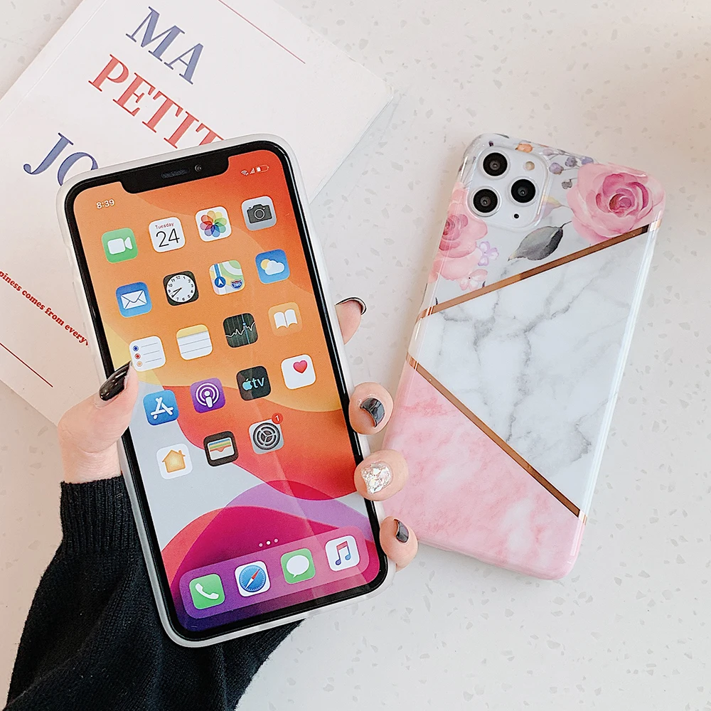 Акварельный цветочный геометрический мраморный чехол для телефона iPhone 11 Pro Max XR X