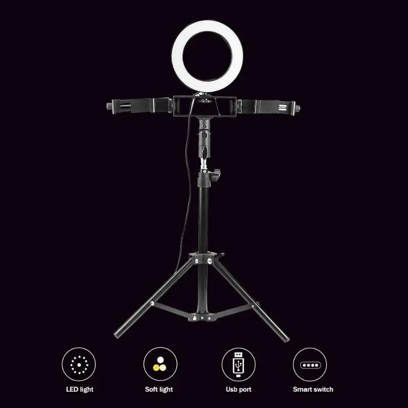 Selfie Stick Ring Table Fill Light Dimmable Studio Camera Ring Lamp Live Broadcast Beauty Shadowless Light Supplement for Makeup