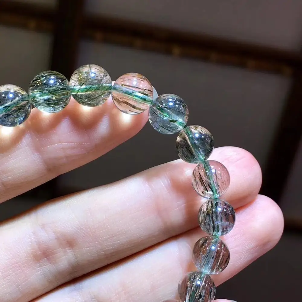 8 5 мм натуральный зеленый турмилат кварц рутилат волосы круглые бусины браслет