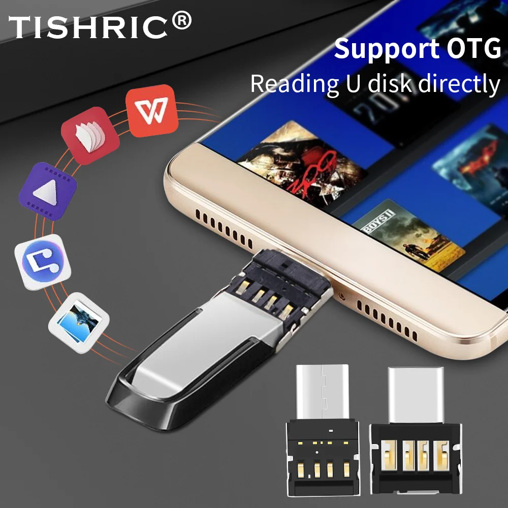 Адаптер TISHRIC с Mini USB на Type C Micro USB C OTG, конвертер 10 шт. для Huawei, телефона, мыши, клавиатуры, USB-накопителя, быстрой зарядки