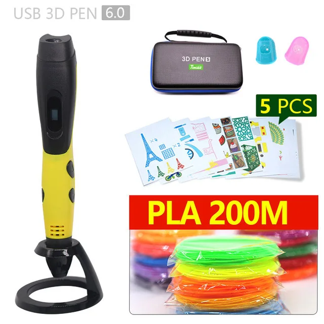 Yellow pen 200m PLA 3d Ручка 3d ручки, 1,75 мм ABS/PLA нити, подарок на год для детей; подарок на день рождения, Рождество, 3 d Ручка 3d модели, Творческая 3d печатная ручка - Цвет: Yellow pen 200m PLA