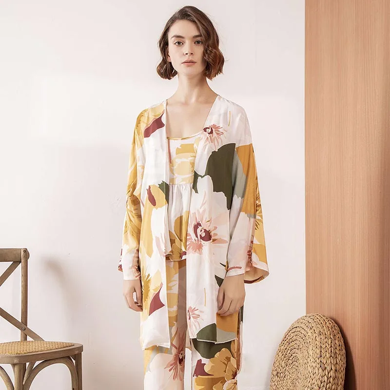 Лидер продаж Женский пижамный комплект комфортный свободный из 3 предметов