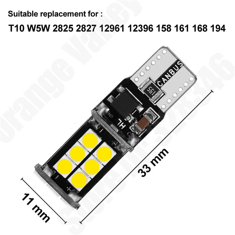 10 шт. Автомобильный светодиодный T10 Canbus W5W лампы 168 194 15 SMD 3030 Купол Чтение лампа
