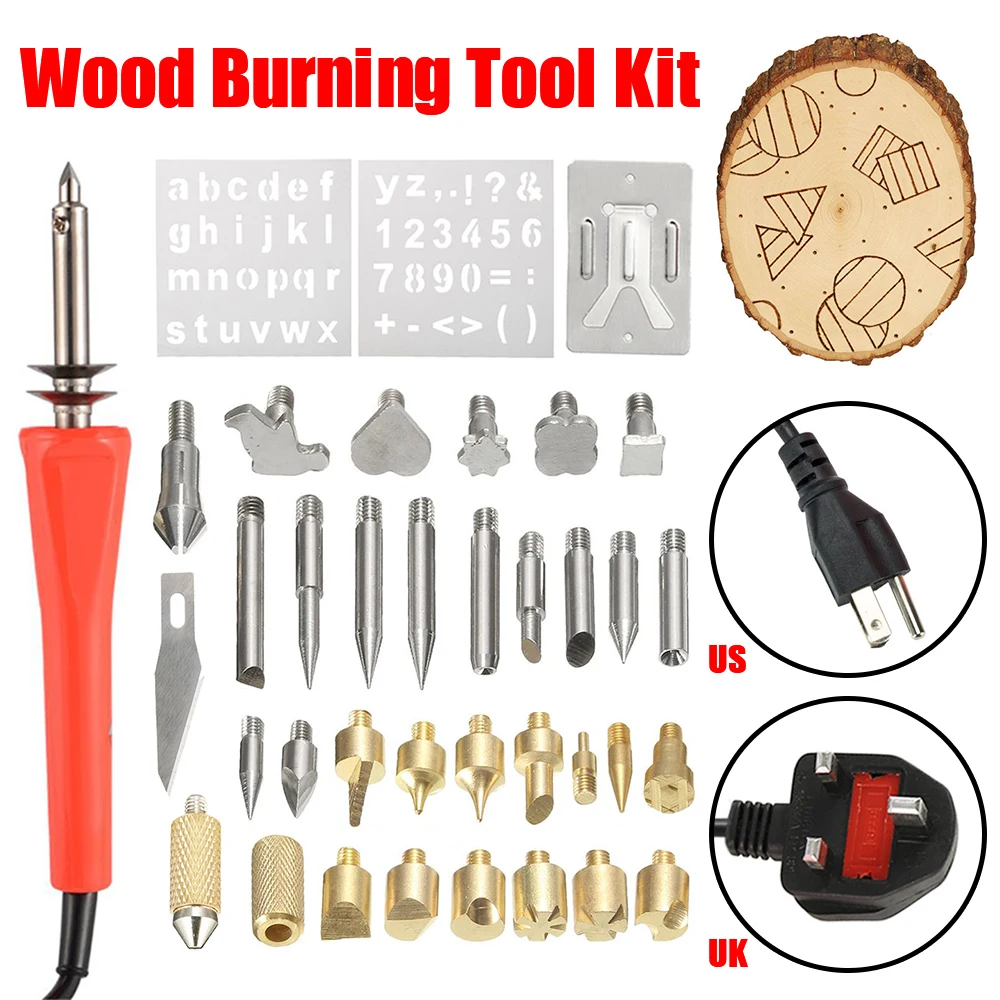 

37PCS 30W Engraving Pen Electric Soldering Iron Wood Burning Kit Flipping Word Embossing Pyrography Tool Craft Set