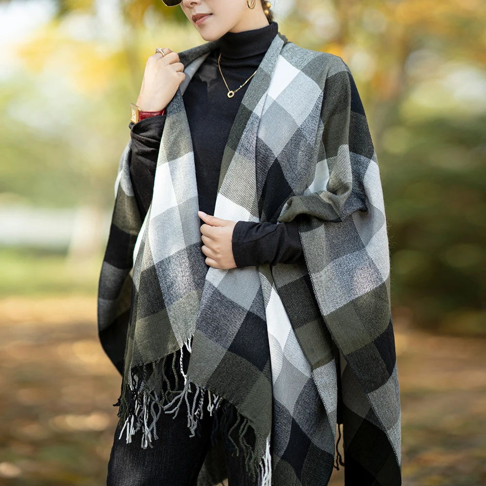 Новинка 2019 Осень зима женское пончо шарф одеяло для зимы кашемировое в клетку