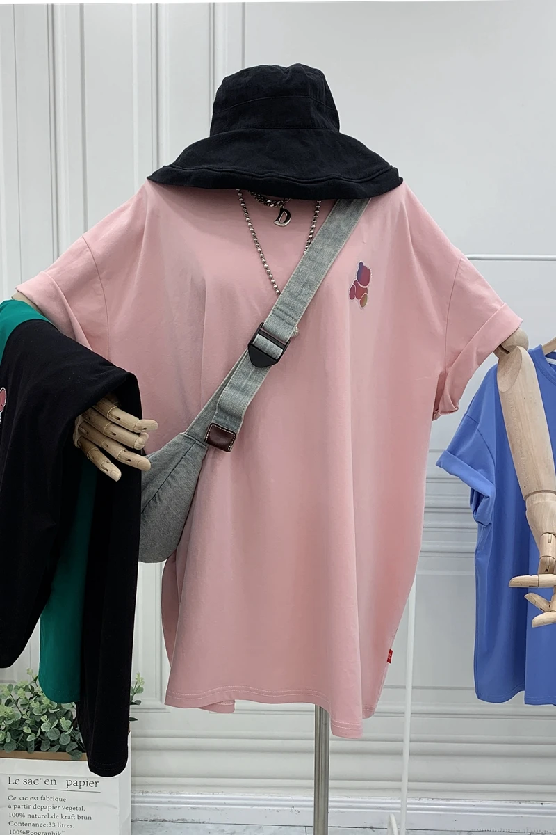 

Plus-Sized Plus Size T-shirt Women's Short Sleeve Ins Trendy Loose Casual Half Sleeves Mid-Length T-shirt Skirt Tops Harajuku