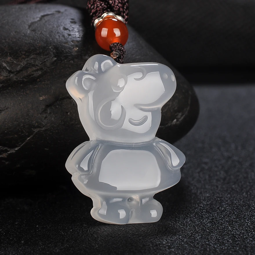 Настоящее халцедон белый зеленый свинка страница кулон ожерелье нефритовые