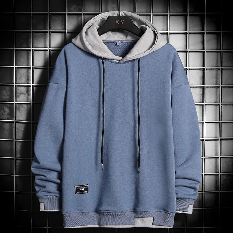 

Men Clothing 2021 Japanese Fall New Men's Loose Stitching Hooded Pullover Sweatshirt Youth Fashion Casual Sports Jacket