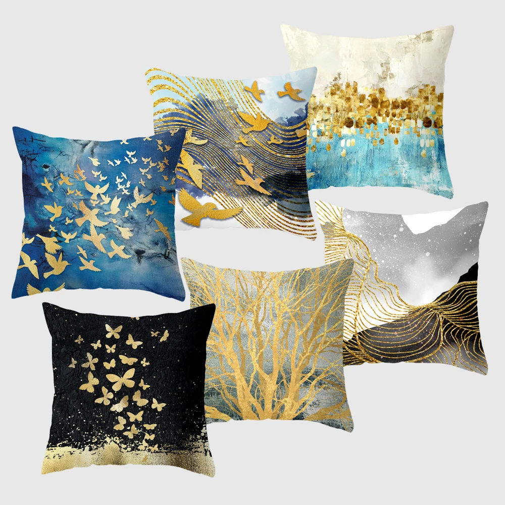 

45*45 Golden Tree Polyester Throw Pillow Cushion Cover Home Decor Decoration Pillowcover Sofa Bed Decorative Pillowcase 40874